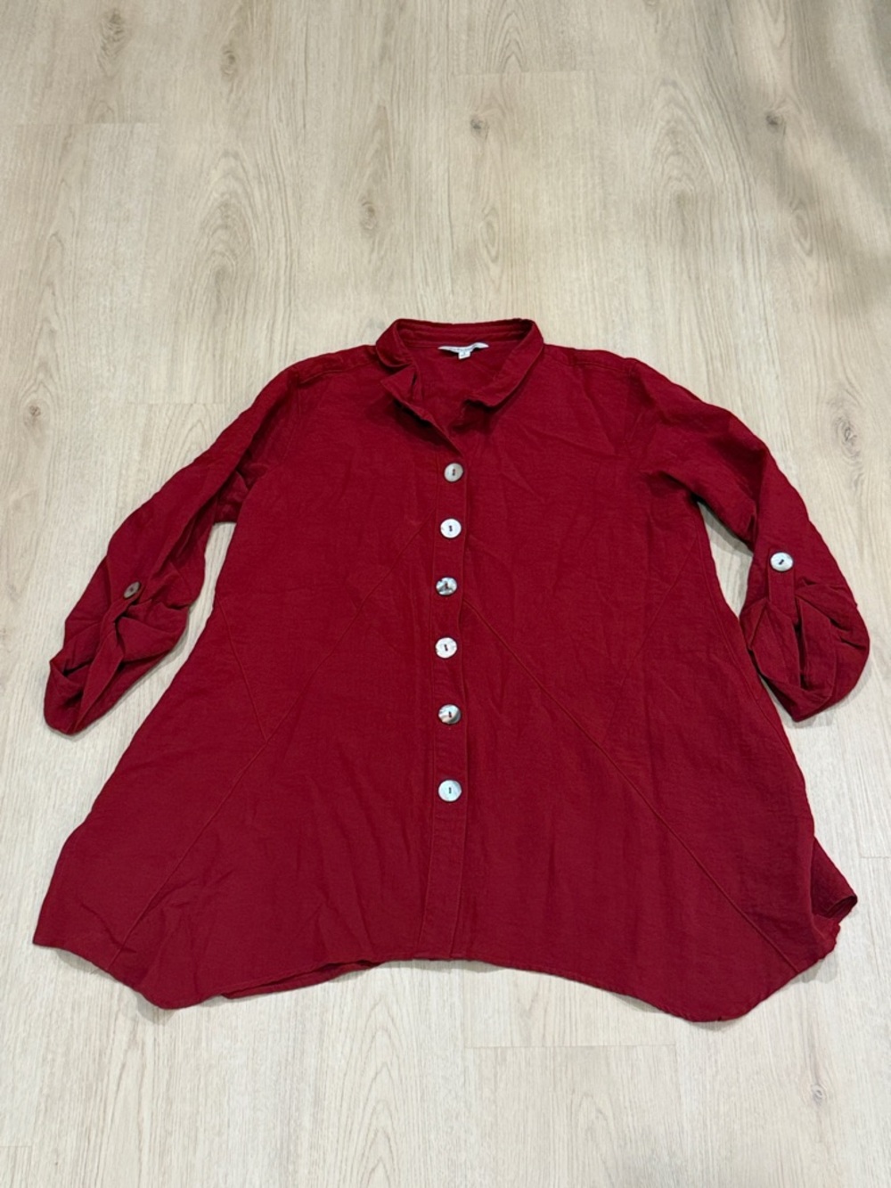 John Mark Small Button-Front Red Women's Tunic Top